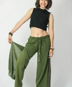 HaremPants.com Women's Thai Harem Double Layers Palazzo Pants In Solid Green
