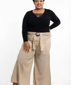 HaremPants.com Plus Size Women's Thai Harem Palazzo Pants In Solid Tan