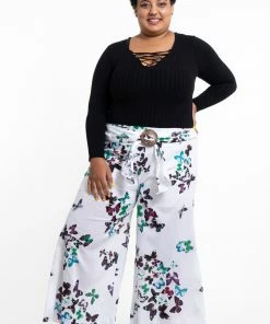 HaremPants.com Plus Size Women's Thai Harem Palazzo Pants In Butterflies Turquoise