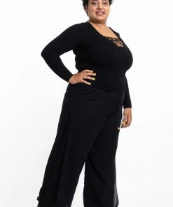 HaremPants.com Plus Size Women's Thai Harem Double Layers Palazzo Pants In Solid Black