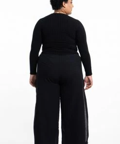 HaremPants.com Plus Size Women's Thai Harem Double Layers Palazzo Pants In Solid Black