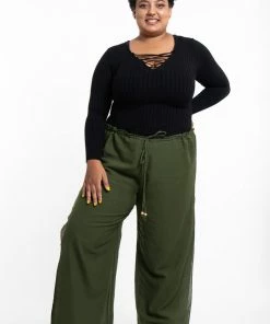 HaremPants.com Plus Size Women's Thai Harem Double Layers Palazzo Pants In Solid Green