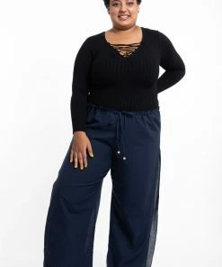 HaremPants.com Plus Size Women's Thai Harem Double Layers Palazzo Pants In Solid Navy
