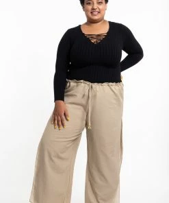 HaremPants.com Plus Size Women's Thai Harem Double Layers Palazzo Pants In Solid Tan
