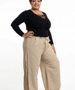 HaremPants.com Plus Size Women's Thai Harem Double Layers Palazzo Pants In Solid Tan