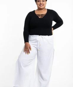 HaremPants.com Plus Size Women's Thai Harem Double Layers Palazzo Pants In Solid White