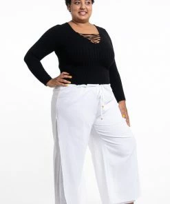 HaremPants.com Plus Size Women's Thai Harem Double Layers Palazzo Pants In Solid White