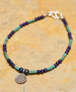 HaremPants.com Hand Made Tibetan Ohm Mala With Lapis And Turquoise Beads Bracelet Handmade Bracelets
