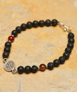 HaremPants.com Hand Made Tibetan Yin Yang Mala Bracelet With Black Lava Beads