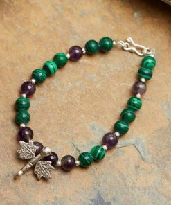 HaremPants.com Hand Made Tibetan Dragonfly Mala With Malachite And Amethyst Beads Bracelet Green Harem Pants