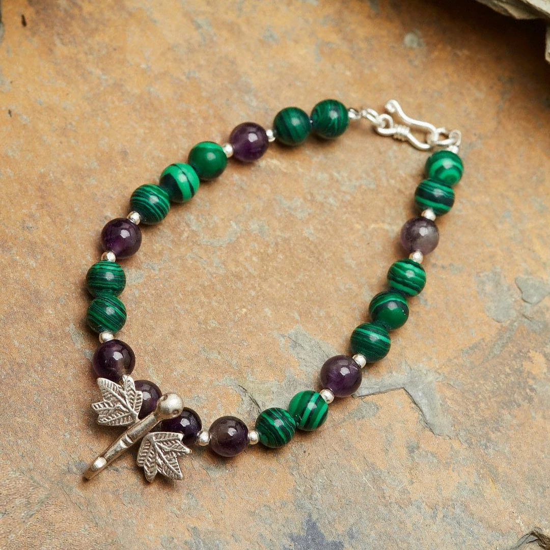 HaremPants.com Hand Made Tibetan Dragonfly Mala With Malachite And Amethyst Beads Bracelet Green Harem Pants 3 HaremPants.com Hand Made Tibetan Dragonfly Mala With Malachite And Amethyst Beads Bracelet Green Harem Pants