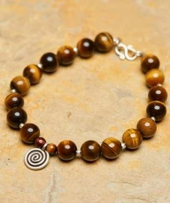 HaremPants.com Hand Made Tibetan Spiral Mala Bracelet With Tiger Eye Beads