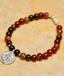 HaremPants.com Hand Made Tibetan Om Mala With Carnelian Beads Bracelet Red Harem Pants