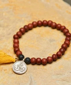 HaremPants.com Ohm Silver Charm With Nepalese Budhi Wooden Beads Bracelet