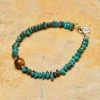 HaremPants.com Handmade Tibetan Turquoise & Tiger Eye Stone Bracelet With Silver Charm "Heart"