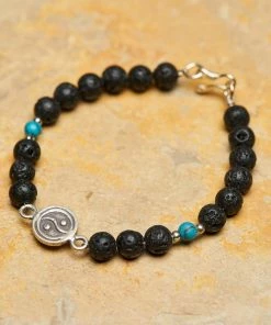 HaremPants.com Black Harem Pants Hand Made Tibetan Yin Yang Mala Bracelet With Black Lava And Turquoise Beads