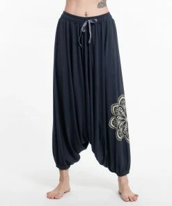 HaremPants.com Mandala Print Drawstring Low Cut Harem Pants Cotton Spandex In Gray Women's