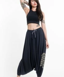 HaremPants.com Mandala Print Drawstring Low Cut Harem Pants Cotton Spandex In Gray Women's