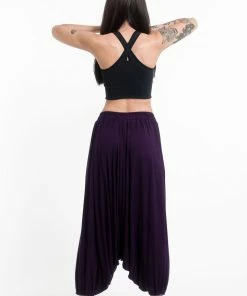 HaremPants.com Sun Moon Print Drawstring Low Cut Harem Pants Cotton Spandex In Purple Women's