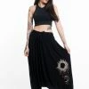 HaremPants.com Women's Sun Moon Print Drawstring Low Cut Harem Pants Cotton Spandex In Black