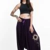 HaremPants.com Sun Moon Print Drawstring Low Cut Harem Pants Cotton Spandex In Purple Women's