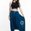 HaremPants.com Women's Sun Moon Print Drawstring Low Cut Harem Pants Cotton Spandex In Turquoise