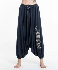HaremPants.com Women's Skulls Print Drawstring Low Cut Harem Pants Cotton Spandex In Gray