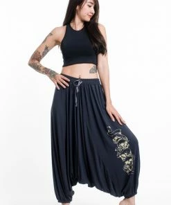 HaremPants.com Women's Skulls Print Drawstring Low Cut Harem Pants Cotton Spandex In Gray