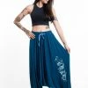 HaremPants.com Skulls Print Drawstring Low Cut Harem Pants Cotton Spandex In Turquoise Women's