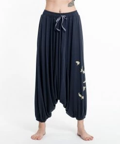 HaremPants.com Birds Print Drawstring Low Cut Harem Pants Cotton Spandex In Gray Women's