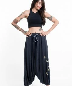 HaremPants.com Birds Print Drawstring Low Cut Harem Pants Cotton Spandex In Gray Women's