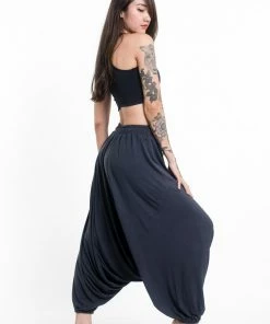 HaremPants.com Birds Print Drawstring Low Cut Harem Pants Cotton Spandex In Gray Women's