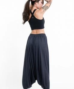 HaremPants.com Birds Print Drawstring Low Cut Harem Pants Cotton Spandex In Gray Women's