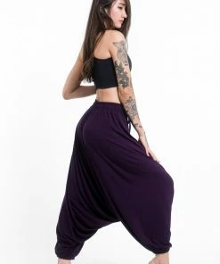 HaremPants.com Birds Print Drawstring Low Cut Harem Pants Cotton Spandex In Purple