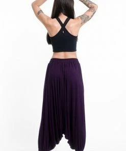 HaremPants.com Birds Print Drawstring Low Cut Harem Pants Cotton Spandex In Purple