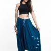 HaremPants.com Birds Print Drawstring Low Cut Harem Pants Cotton Spandex In Turquoise Women's