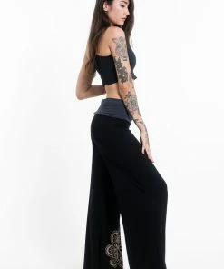 HaremPants.com Mandala Print Wide Leg Palazzo Harem Pants Cotton Spandex In Black Women's