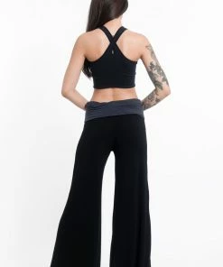 HaremPants.com Mandala Print Wide Leg Palazzo Harem Pants Cotton Spandex In Black Women's