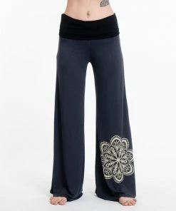 HaremPants.com Mandala Print Wide Leg Palazzo Harem Pants Cotton Spandex In Gray Women's