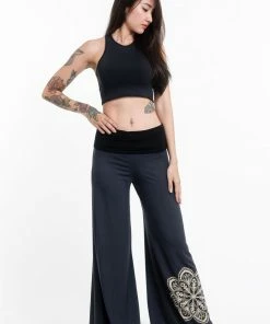 HaremPants.com Mandala Print Wide Leg Palazzo Harem Pants Cotton Spandex In Gray Women's
