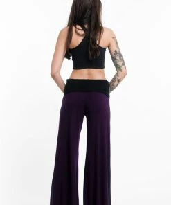 HaremPants.com Sun Moon Print Wide Leg Palazzo Harem Pants Cotton Spandex In Purple