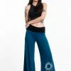HaremPants.com Sun Moon Print Wide Leg Palazzo Harem Pants Cotton Spandex In Turquoise Women's