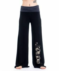 HaremPants.com Skulls Print Wide Leg Palazzo Harem Pants Cotton Spandex In Black