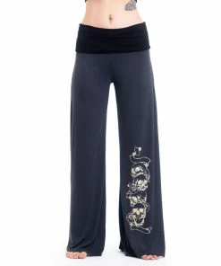 HaremPants.com Women's Skulls Print Wide Leg Palazzo Harem Pants Cotton Spandex In Gray