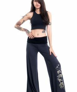 HaremPants.com Women's Skulls Print Wide Leg Palazzo Harem Pants Cotton Spandex In Gray