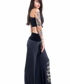 HaremPants.com Women's Skulls Print Wide Leg Palazzo Harem Pants Cotton Spandex In Gray