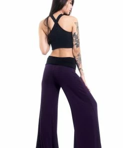 HaremPants.com Skulls Print Wide Leg Palazzo Harem Pants Cotton Spandex In Purple