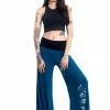 HaremPants.com Skulls Print Wide Leg Palazzo Harem Pants Cotton Spandex In Turquoise