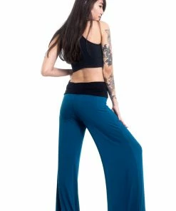 HaremPants.com Skulls Print Wide Leg Palazzo Harem Pants Cotton Spandex In Turquoise