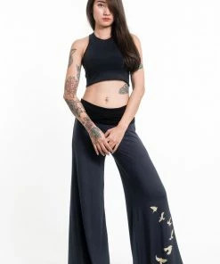HaremPants.com Birds Print Wide Leg Palazzo Harem Pants Cotton Spandex In Gray